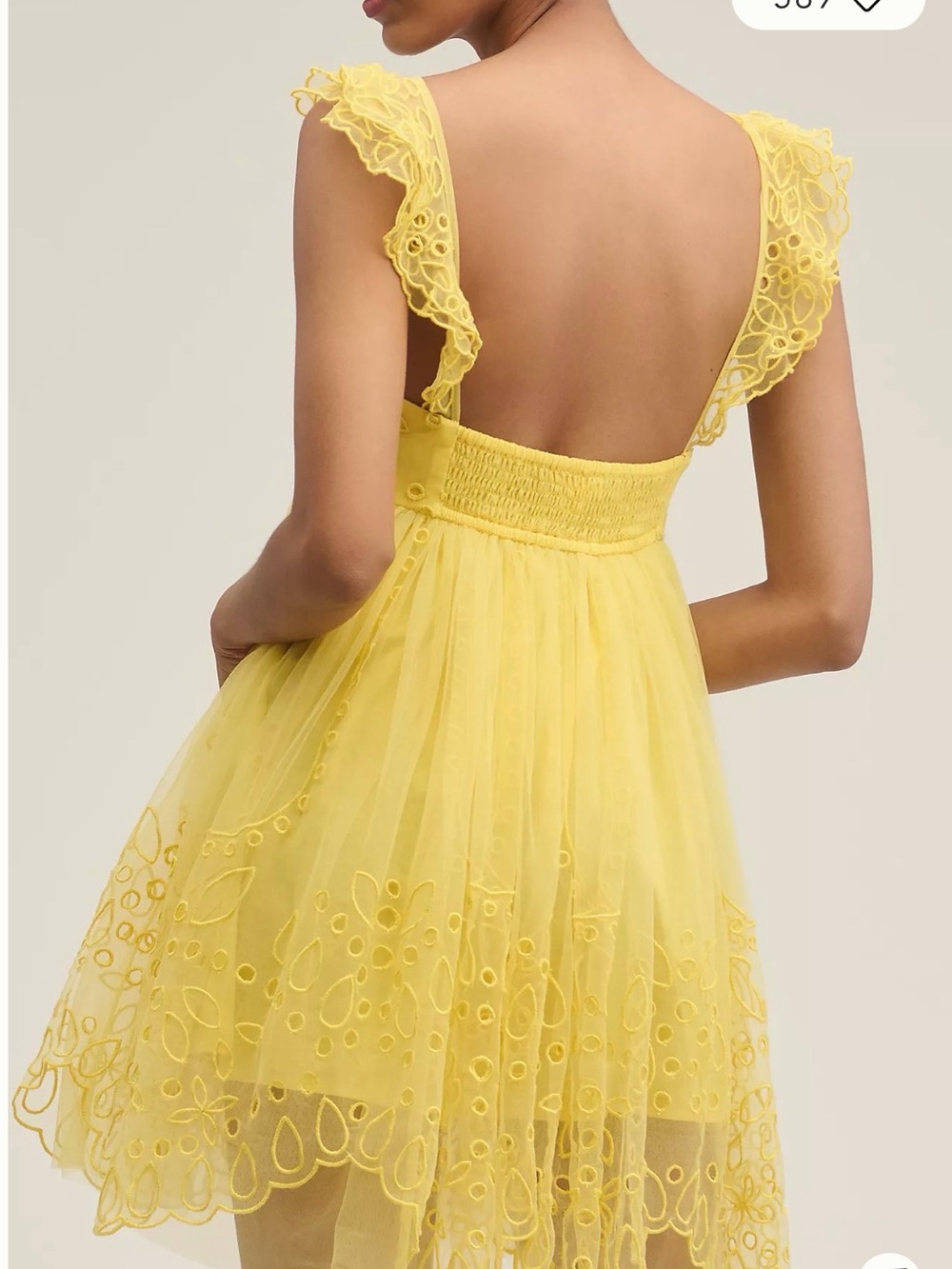NWT Anthropologie Yellow Embroidered Tulle Mini Dress - Picture 2 of 5